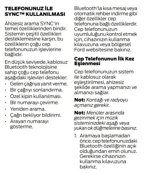Ford Courier bluetooth eşleştirme