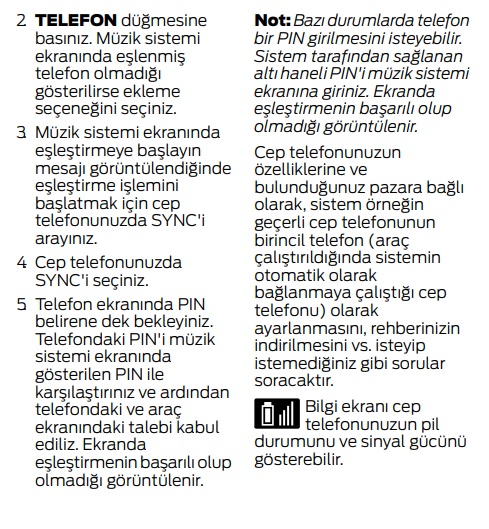 Ford Courier bluetooth eşleştirme