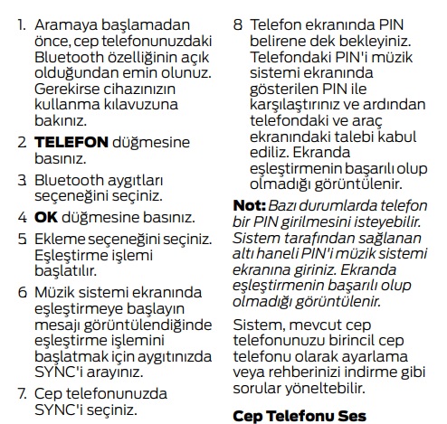 Ford Courier bluetooth eşleştirme