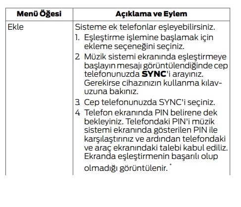Ford Courier bluetooth eşleştirme