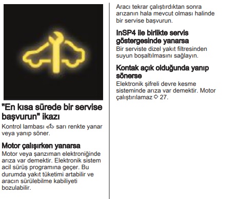 Opel Corsa servis ikaz ışığı