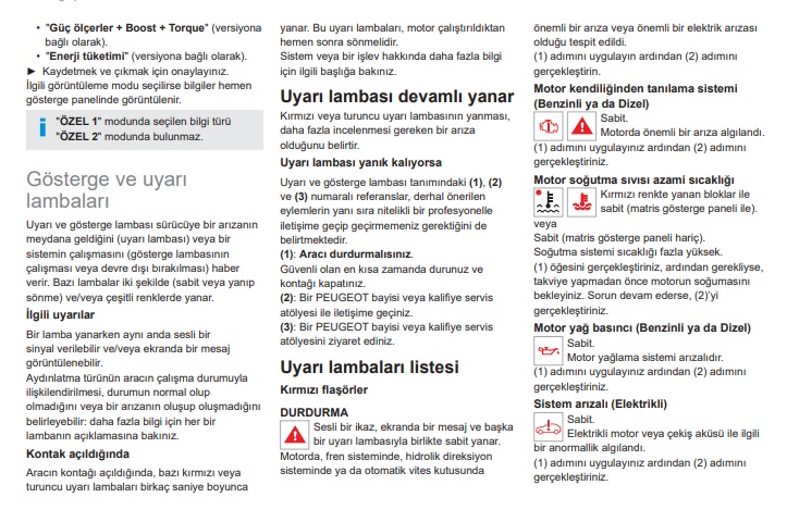 Peugeot 2008 gösterge işaretleri