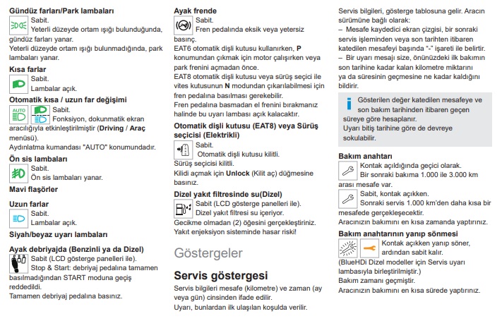 Peugeot 2008 gösterge işaretleri