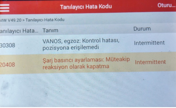 BMW 120408 şarj basıncı ayarlaması müteakip reaksiyon olarak kapatma