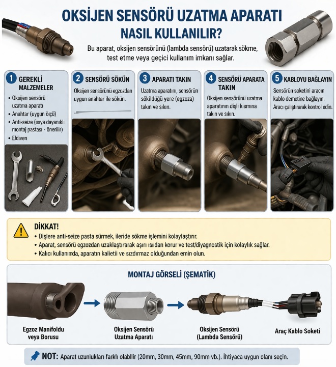 Oksijen sensörü uzatma aparatı nasıl kullanılır