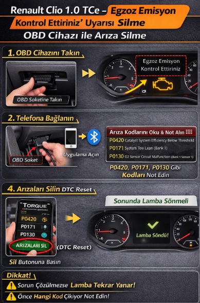 Renault egzoz emisyon kontrol ettiriniz uyarısı silme